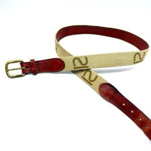 Smathers & Branson Belt 38 Handstitched Needlepoint Brown Leather Brass Buckle